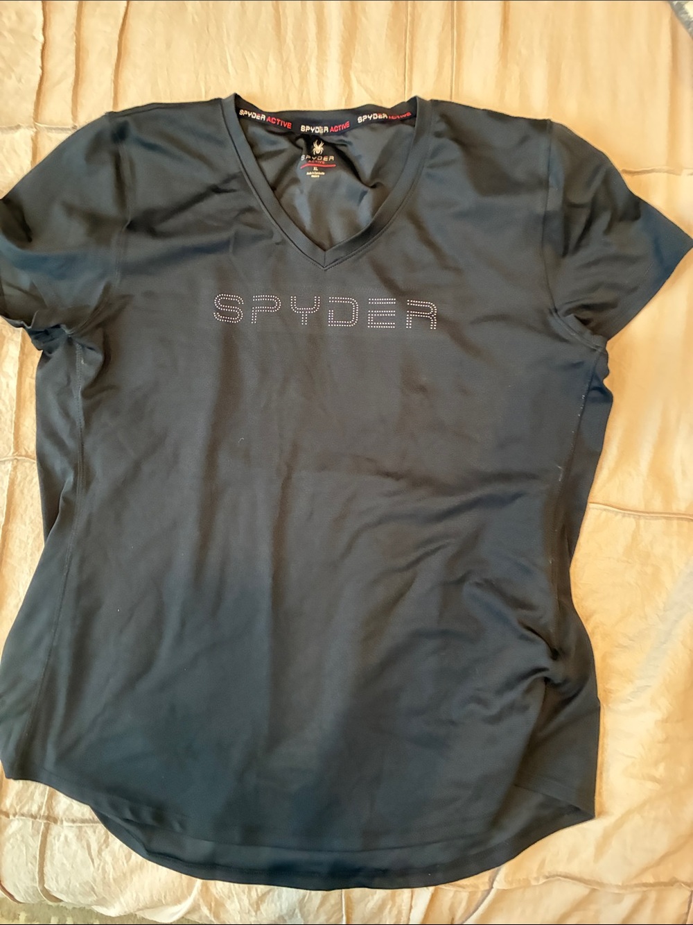 Spyder Black Short-Sleeve V-Neck Active Tee with Logo